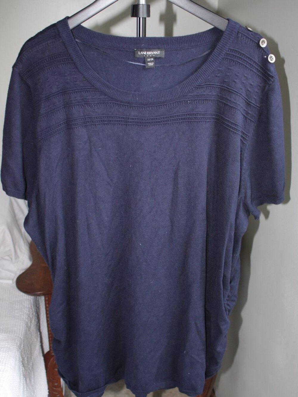 Lane Bryant Navy Blue Short Sleeve Button Accent Knit Sweater Top Size 22/24
